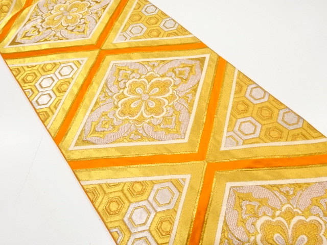 JAPANESE KIMONO / ANTIQUE FUKURO OBI / SILK / WOVEN RHOMBUS